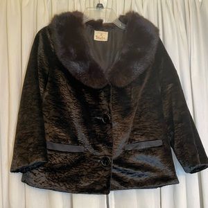 Vintage‎ 60s Faux Fur Coat with Mink Fur Collar